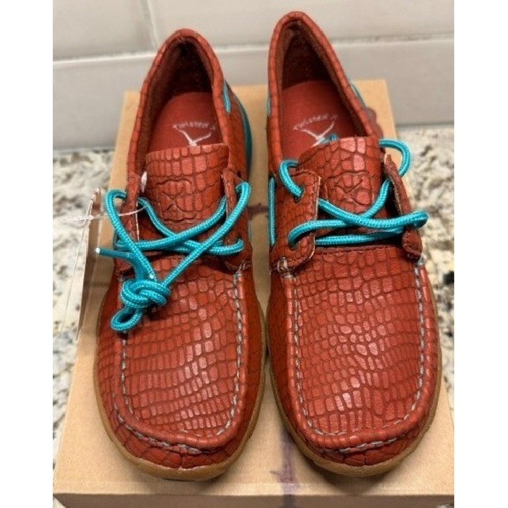 Twisted X Womens Driving‎ Mocs Red Turquoise Croc Embossed Leather Size 6.5